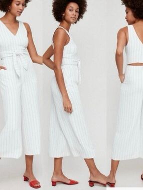 Aritzia Coulement White Jumpsuit with Pinstripes